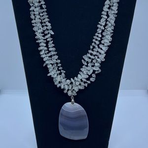 Beautiful gray Crystal Quartz and Gray Banded Agate statement necklace.